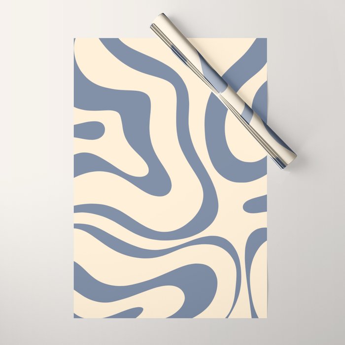 Modern Retro Liquid Swirl Abstract Pattern in Stone Blue and Cream Wrapping Paper Gallery Image 1