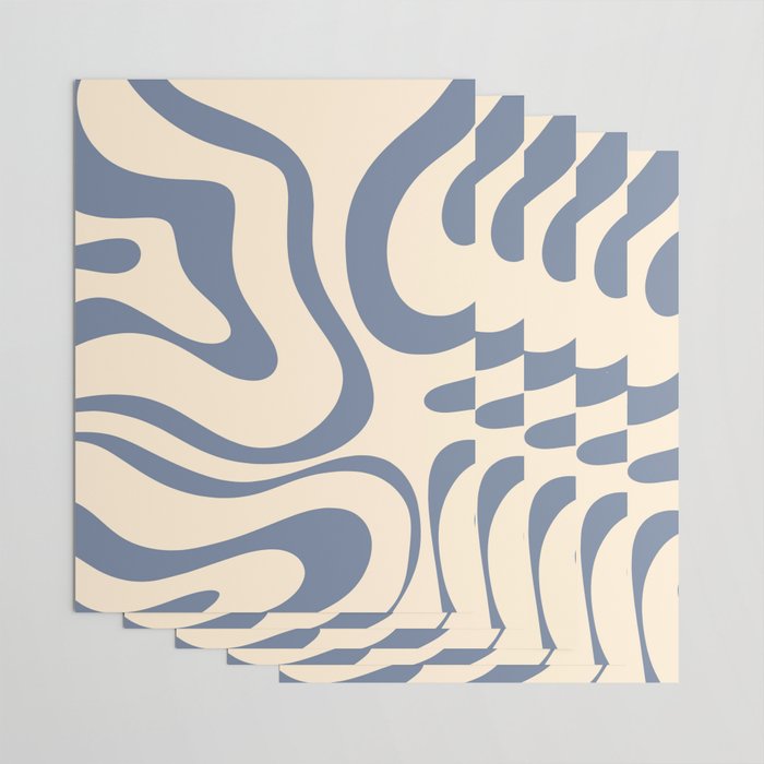 Modern Retro Liquid Swirl Abstract Pattern in Stone Blue and Cream Wrapping Paper Gallery Image 3