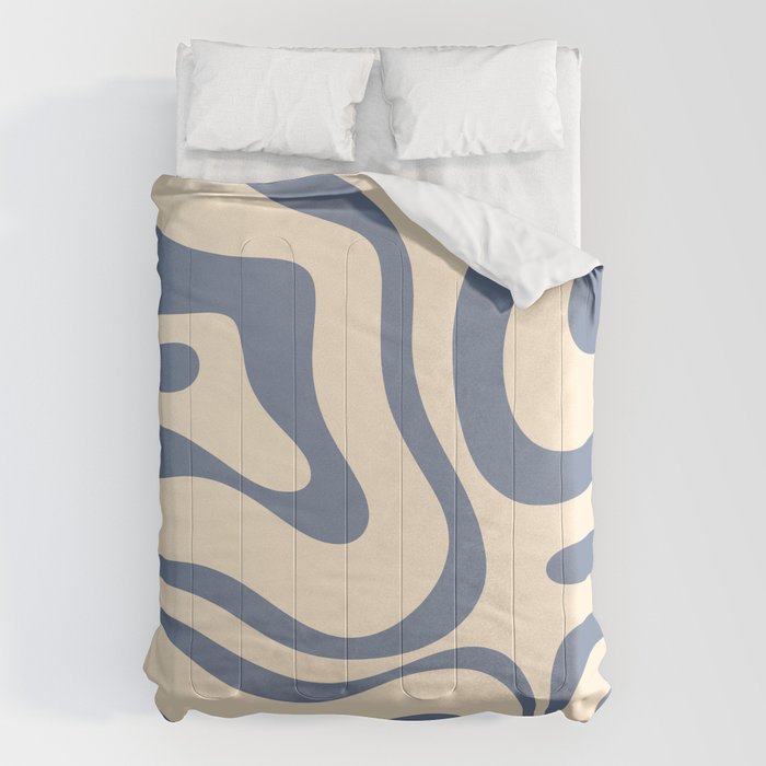 Modern Retro Liquid Swirl Abstract Pattern in Stone Blue and Cream Comforter Gallery Image 6