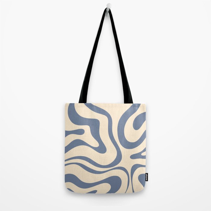 Modern Retro Liquid Swirl Abstract Pattern in Stone Blue and Cream Tote Bag Gallery Image 2
