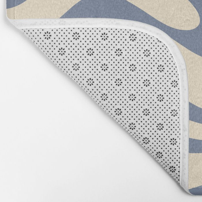 Modern Retro Liquid Swirl Abstract Pattern in Stone Blue and Cream Bath Mat Gallery Image 2