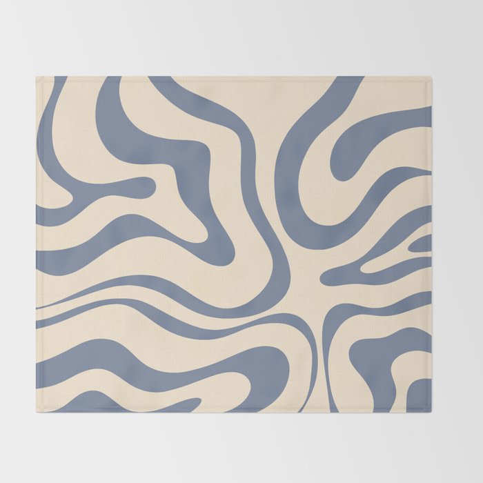 Modern Retro Liquid Swirl Abstract Pattern in Stone Blue and Cream Throw Blanket Gallery Image 2