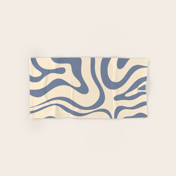 Modern Retro Liquid Swirl Abstract Pattern in Stone Blue and Cream Bath Towel Gallery Image 1