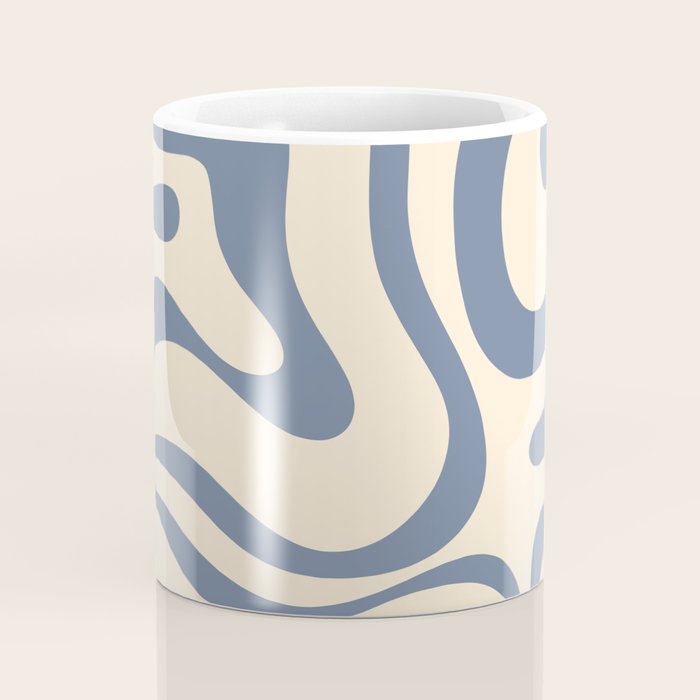 Modern Retro Liquid Swirl Abstract Pattern in Stone Blue and Cream Coffee Mug Gallery Image 4