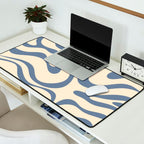 Modern Retro Liquid Swirl Abstract Pattern in Stone Blue and Cream Desk Mat Gallery Image 2
