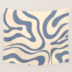 Modern Retro Liquid Swirl Abstract Pattern in Stone Blue and Cream Wall Tapestry Gallery Image 4