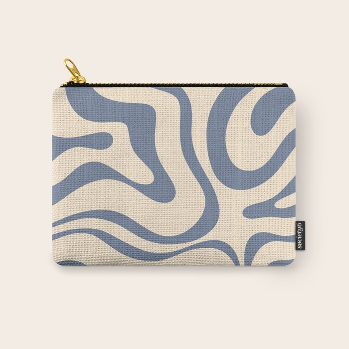 Modern Retro Liquid Swirl Abstract Pattern in Stone Blue and Cream Carry All Pouch Gallery Image 1