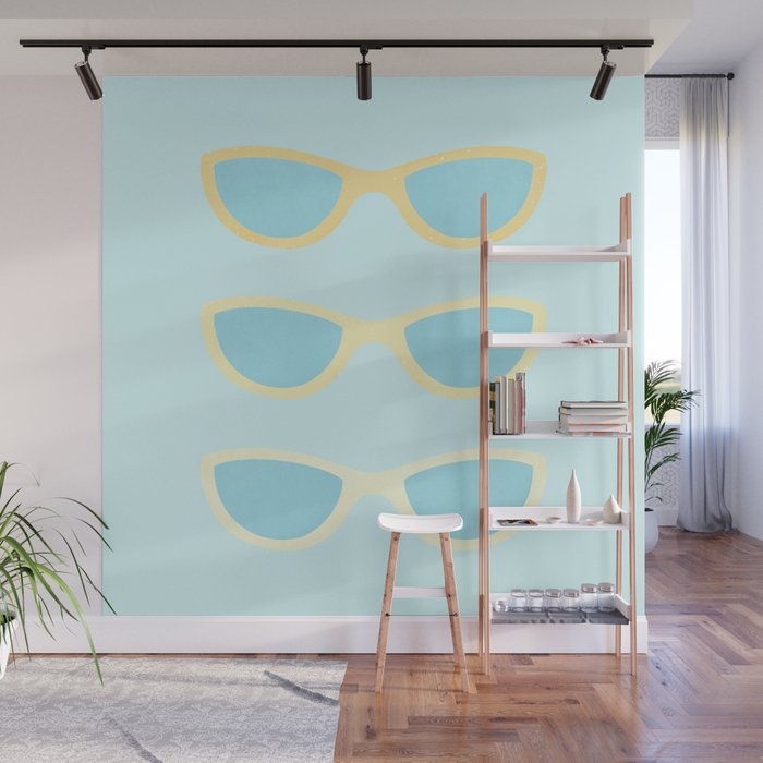 Yellow and blue retro sunglasses Wall Mural Gallery Image 1