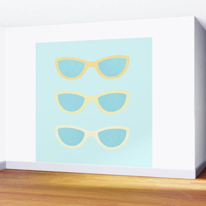 Yellow and blue retro sunglasses Wall Mural Gallery Image 2