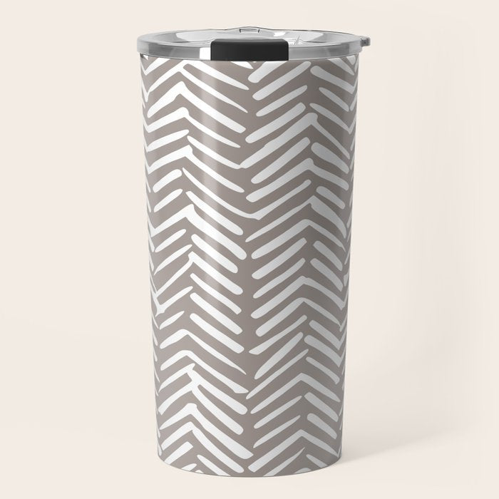 Abstract Herringbone Pattern, Rustic, Light Brown Travel Mug Gallery Image 1