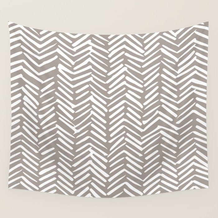 Abstract Herringbone Pattern, Rustic, Light Brown Wall Tapestry Gallery Image 4