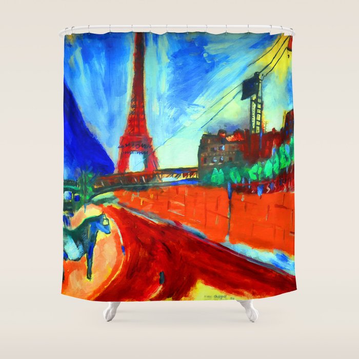 Marc Chagall Pont de Passy and the Eiffel Tower Shower Curtain Gallery Image 1