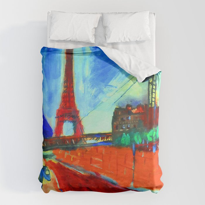 Marc Chagall Pont de Passy and the Eiffel Tower Duvet Cover Gallery Image 1