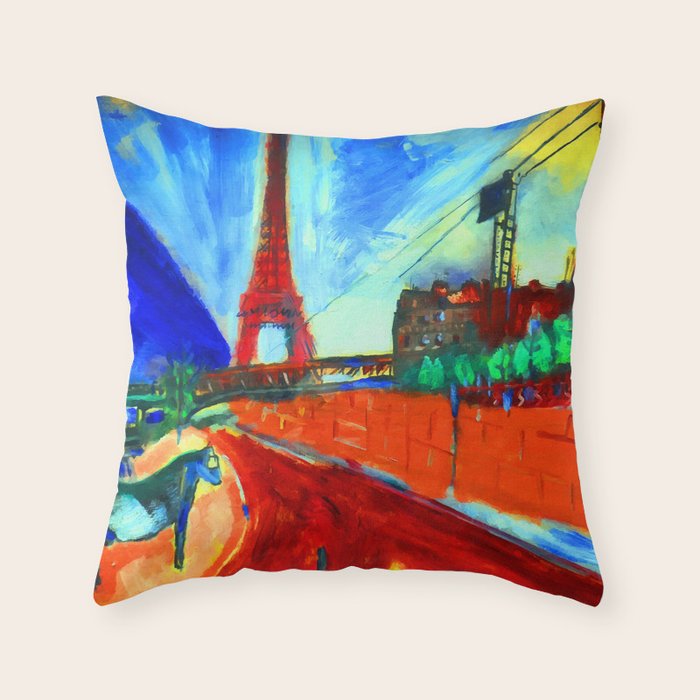 Marc Chagall Pont de Passy and the Eiffel Tower Throw Pillow Gallery Image 1