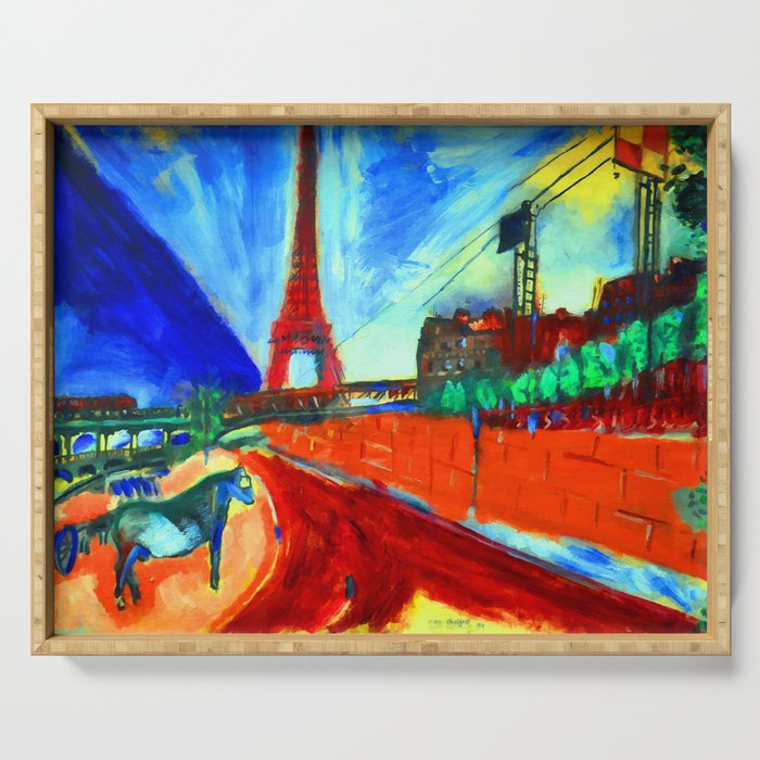 Marc Chagall Pont de Passy and the Eiffel Tower Serving Tray Gallery Image 1