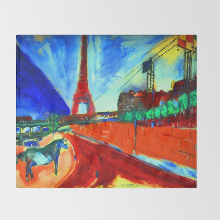 Marc Chagall Pont de Passy and the Eiffel Tower Throw Blanket Gallery Image 2