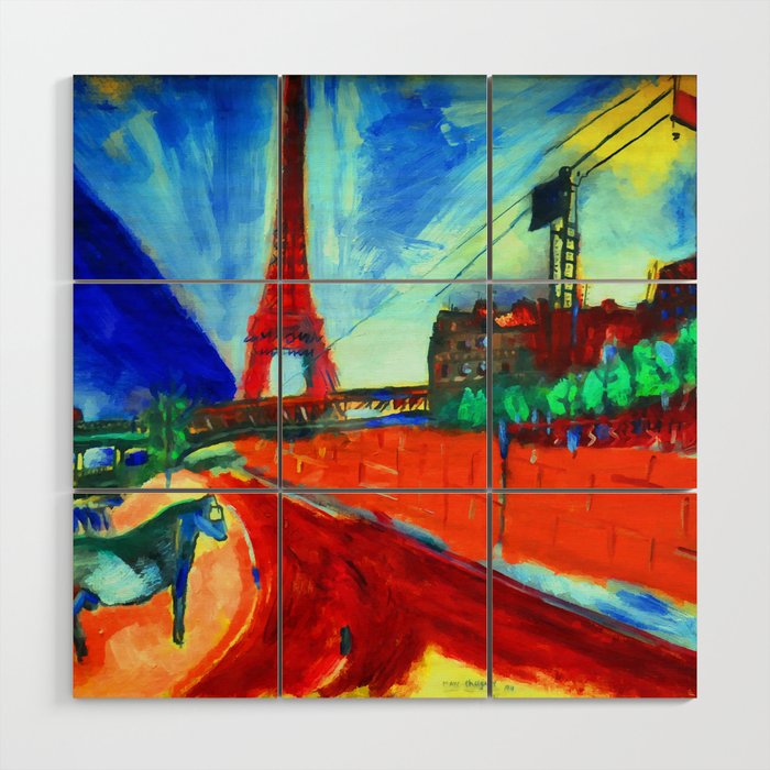 Marc Chagall Pont de Passy and the Eiffel Tower Wood Wall Art Gallery Image 1