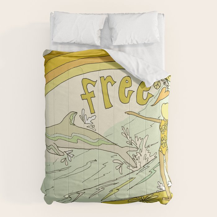 follow the dolphins you will feel free // retro surf art by surfy birdy Comforter Gallery Image 6