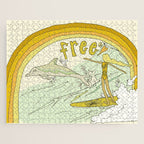 follow the dolphins you will feel free // retro surf art by surfy birdy Jigsaw Puzzle Gallery Image 1