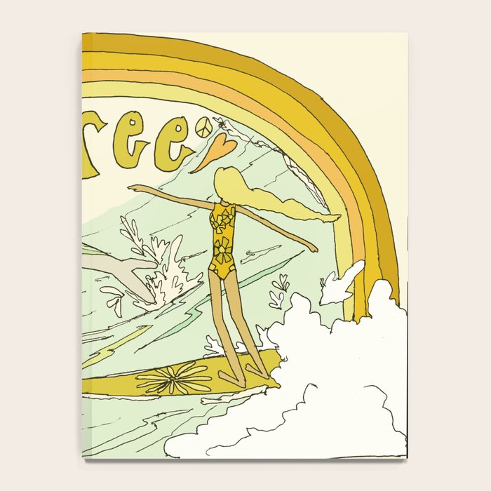 follow the dolphins you will feel free // retro surf art by surfy birdy Notebook Gallery Image 4