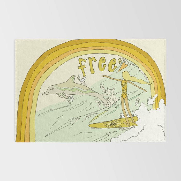follow the dolphins you will feel free // retro surf art by surfy birdy Rug Gallery Image 2