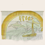 follow the dolphins you will feel free // retro surf art by surfy birdy Wall Hanging Gallery Image 1