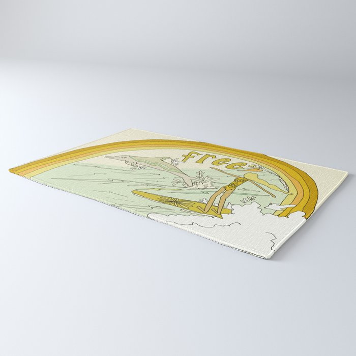 follow the dolphins you will feel free // retro surf art by surfy birdy Rug Gallery Image 3