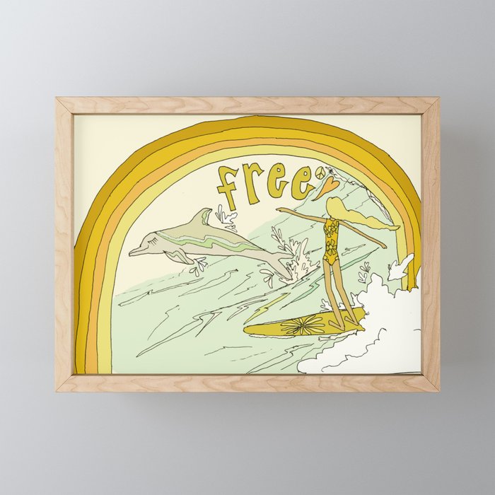 follow the dolphins you will feel free // retro surf art by surfy birdy Mini Art Print Gallery Image 1