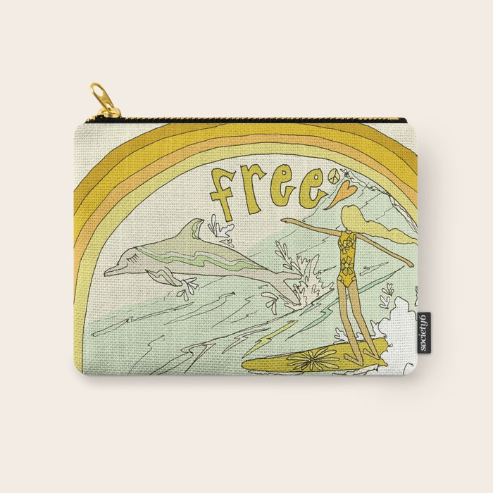 follow the dolphins you will feel free // retro surf art by surfy birdy Carry All Pouch Gallery Image 1