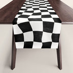 Black and White Warped Checkerboard Table Runner Gallery Image 1