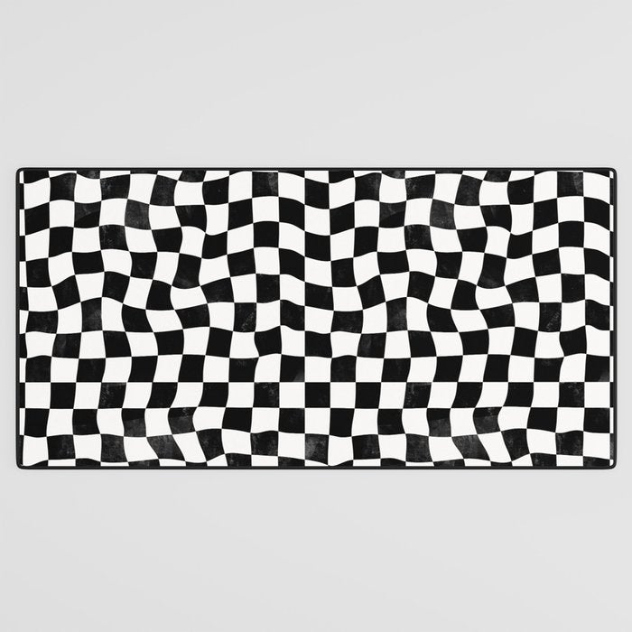 Black and White Warped Checkerboard Desk Mat Gallery Image 3