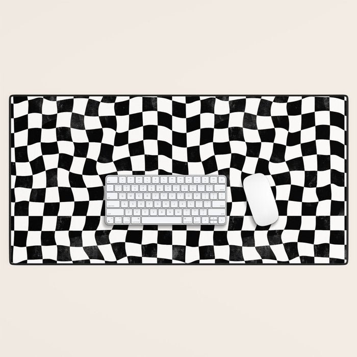 Black and White Warped Checkerboard Desk Mat Gallery Image 1