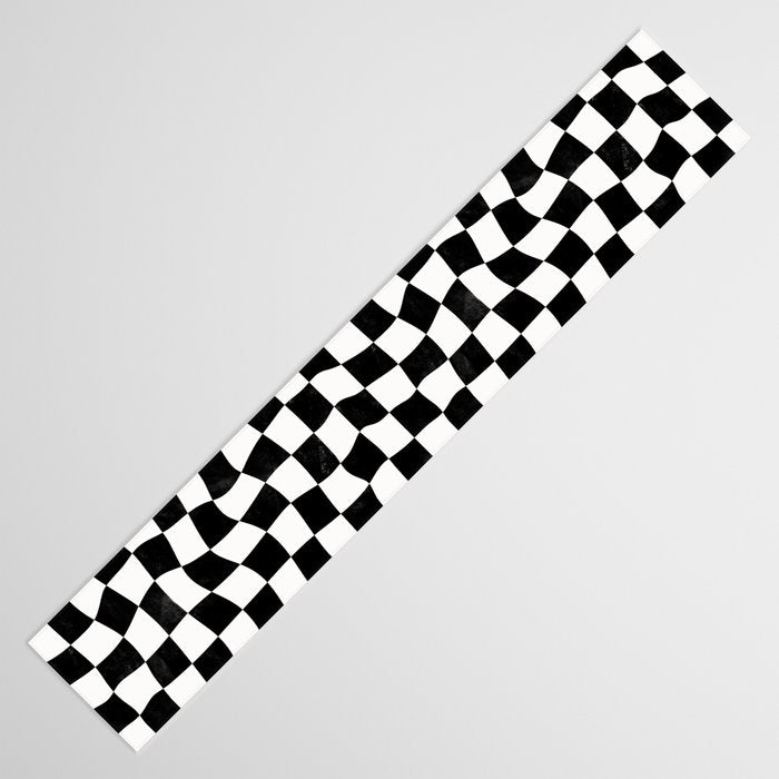 Black and White Warped Checkerboard Table Runner Gallery Image 3