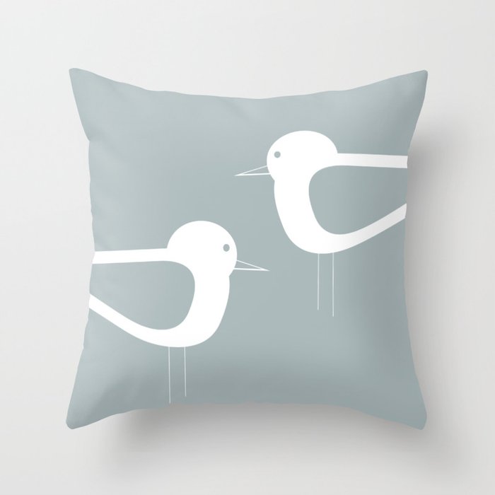 Shorebird Pair Minimalist Coastal Bird Couple in Light Blue-Gray and White Throw Pillow Gallery Image 1