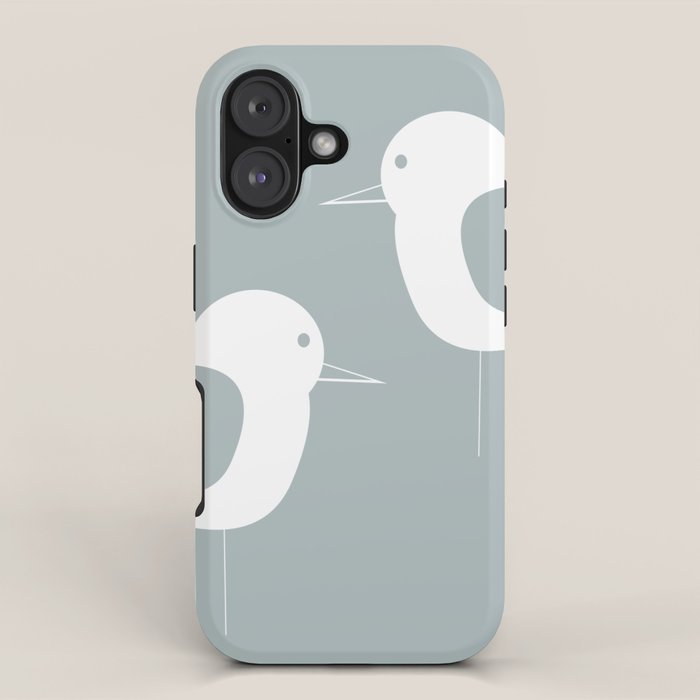 Shorebird Pair Minimalist Coastal Bird Couple in Light Blue-Gray and White iPhone Case Gallery Image 1