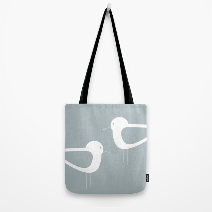 Shorebird Pair Minimalist Coastal Bird Couple in Light Blue-Gray and White Tote Bag Gallery Image 2