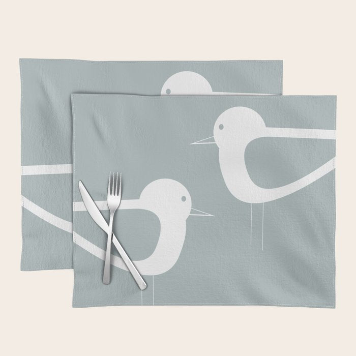Shorebird Pair Minimalist Coastal Bird Couple in Light Blue-Gray and White Placemat Gallery Image 1
