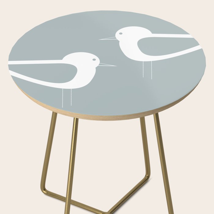 Shorebird Pair Minimalist Coastal Bird Couple in Light Blue-Gray and White Side Table Gallery Image 2