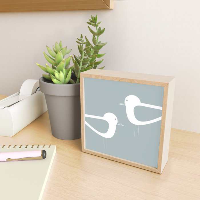 Shorebird Pair Minimalist Coastal Bird Couple in Light Blue-Gray and White Mini Art Print Gallery Image 2