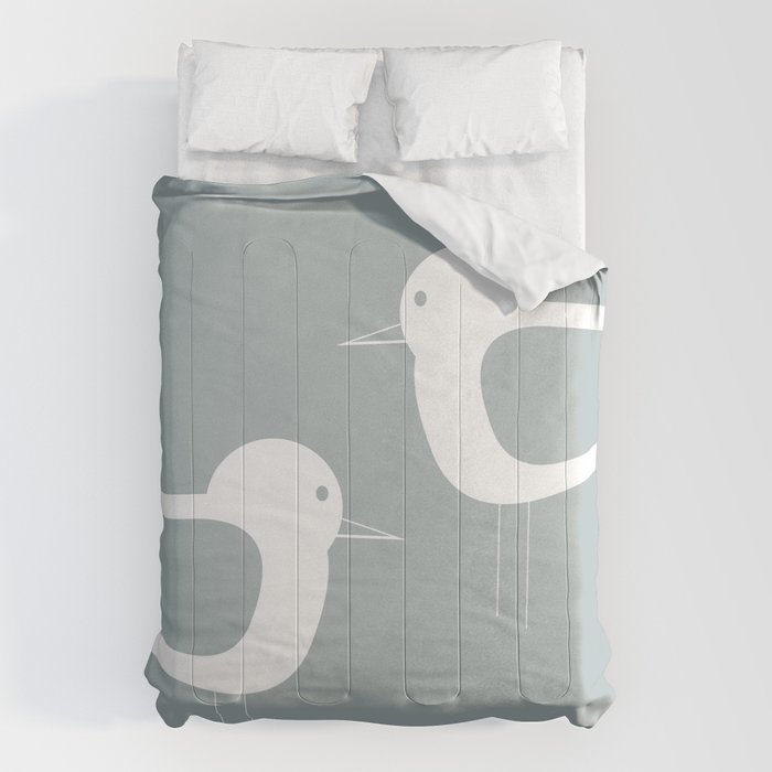 Shorebird Pair Minimalist Coastal Bird Couple in Light Blue-Gray and White Comforter Gallery Image 6