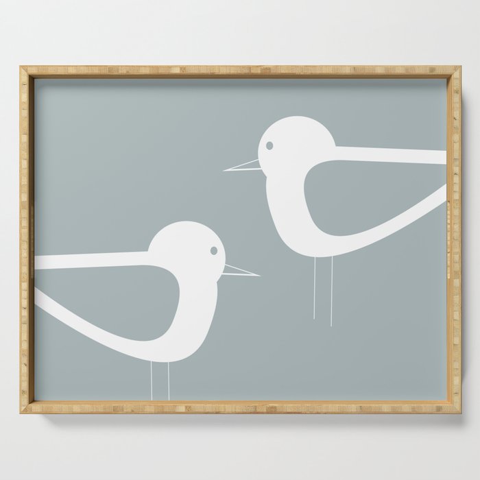 Shorebird Pair Minimalist Coastal Bird Couple in Light Blue-Gray and White Serving Tray Gallery Image 1