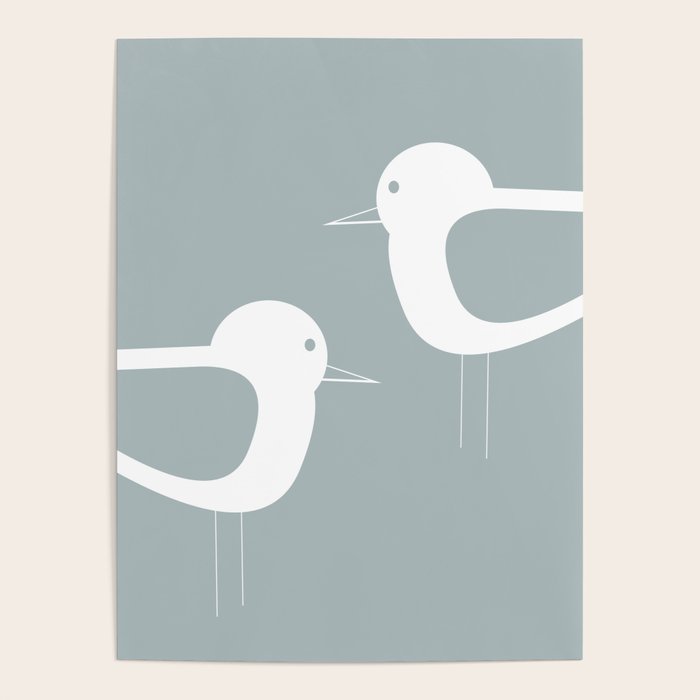 Shorebird Pair Minimalist Coastal Bird Couple in Light Blue-Gray and White Poster Gallery Image 4