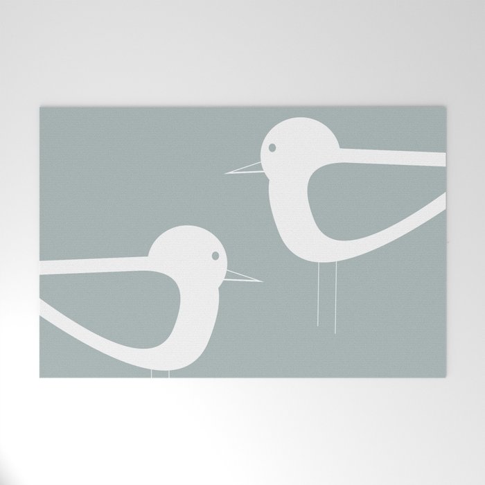 Shorebird Pair Minimalist Coastal Bird Couple in Light Blue-Gray and White Welcome Mat Gallery Image 1