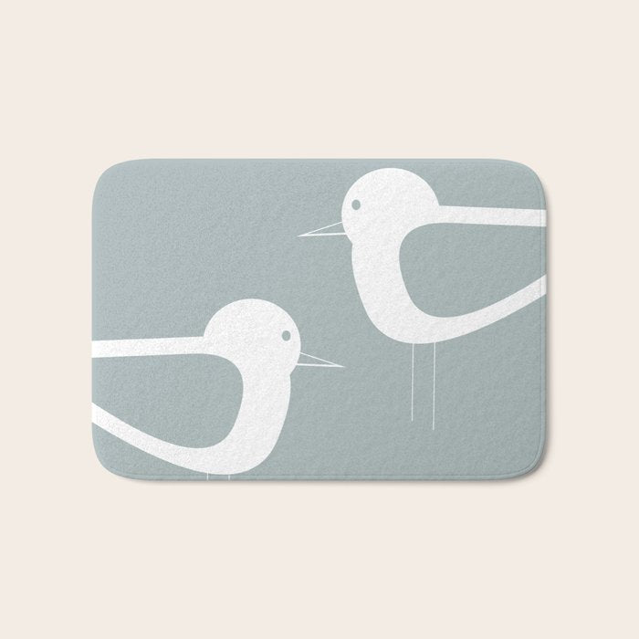 Shorebird Pair Minimalist Coastal Bird Couple in Light Blue-Gray and White Bath Mat Gallery Image 1
