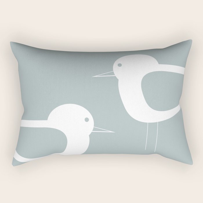 Shorebird Pair Minimalist Coastal Bird Couple in Light Blue-Gray and White Rectangular Pillow Gallery Image 1