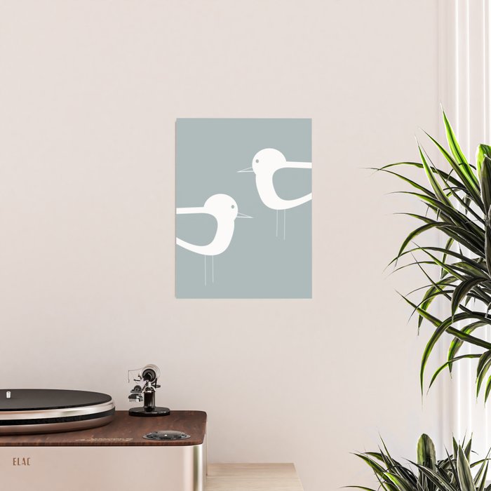 Shorebird Pair Minimalist Coastal Bird Couple in Light Blue-Gray and White Poster Gallery Image 2