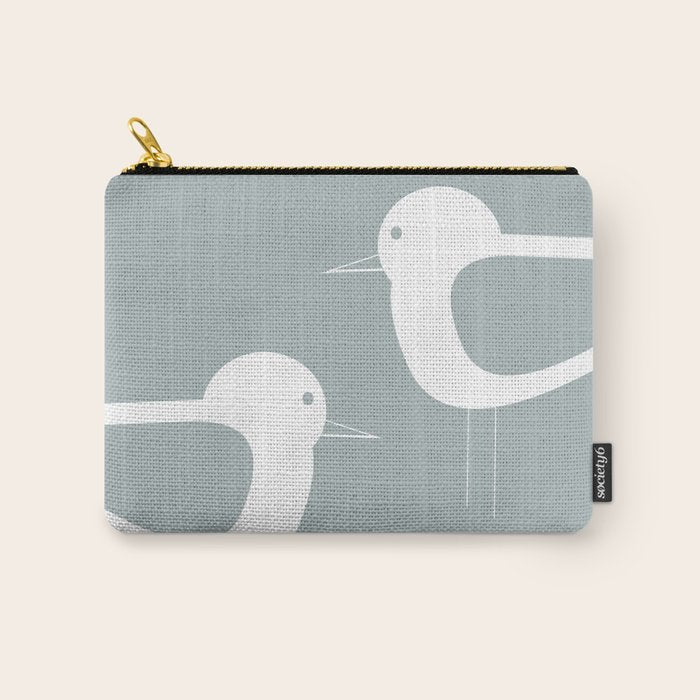 Shorebird Pair Minimalist Coastal Bird Couple in Light Blue-Gray and White Carry All Pouch Gallery Image 1