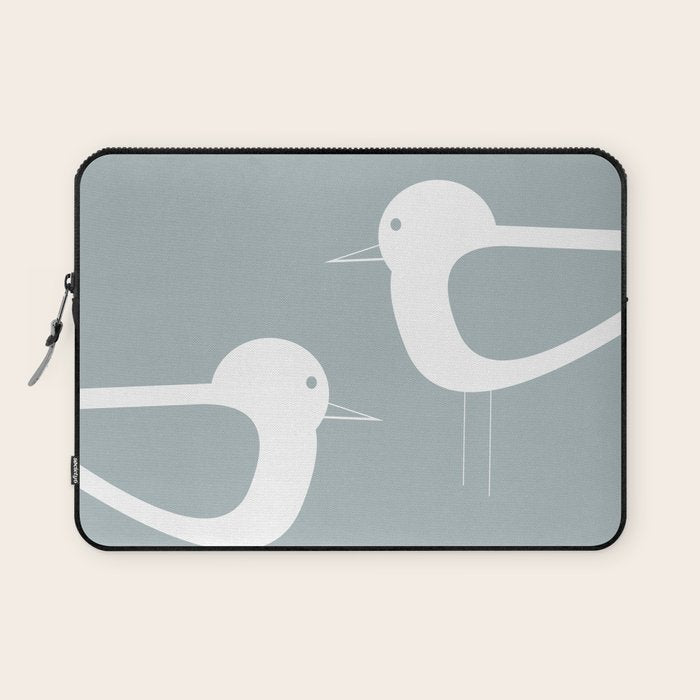 Shorebird Pair Minimalist Coastal Bird Couple in Light Blue-Gray and White Laptop Sleeve Gallery Image 1