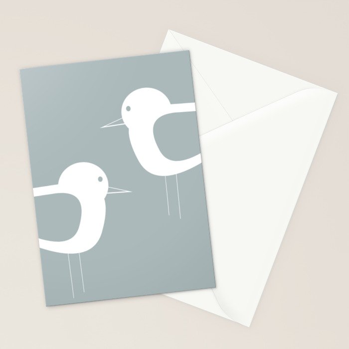Shorebird Pair Minimalist Coastal Bird Couple in Light Blue-Gray and White Stationery Card Gallery Image 2