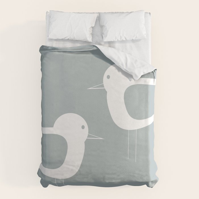 Shorebird Pair Minimalist Coastal Bird Couple in Light Blue-Gray and White Duvet Cover Gallery Image 6